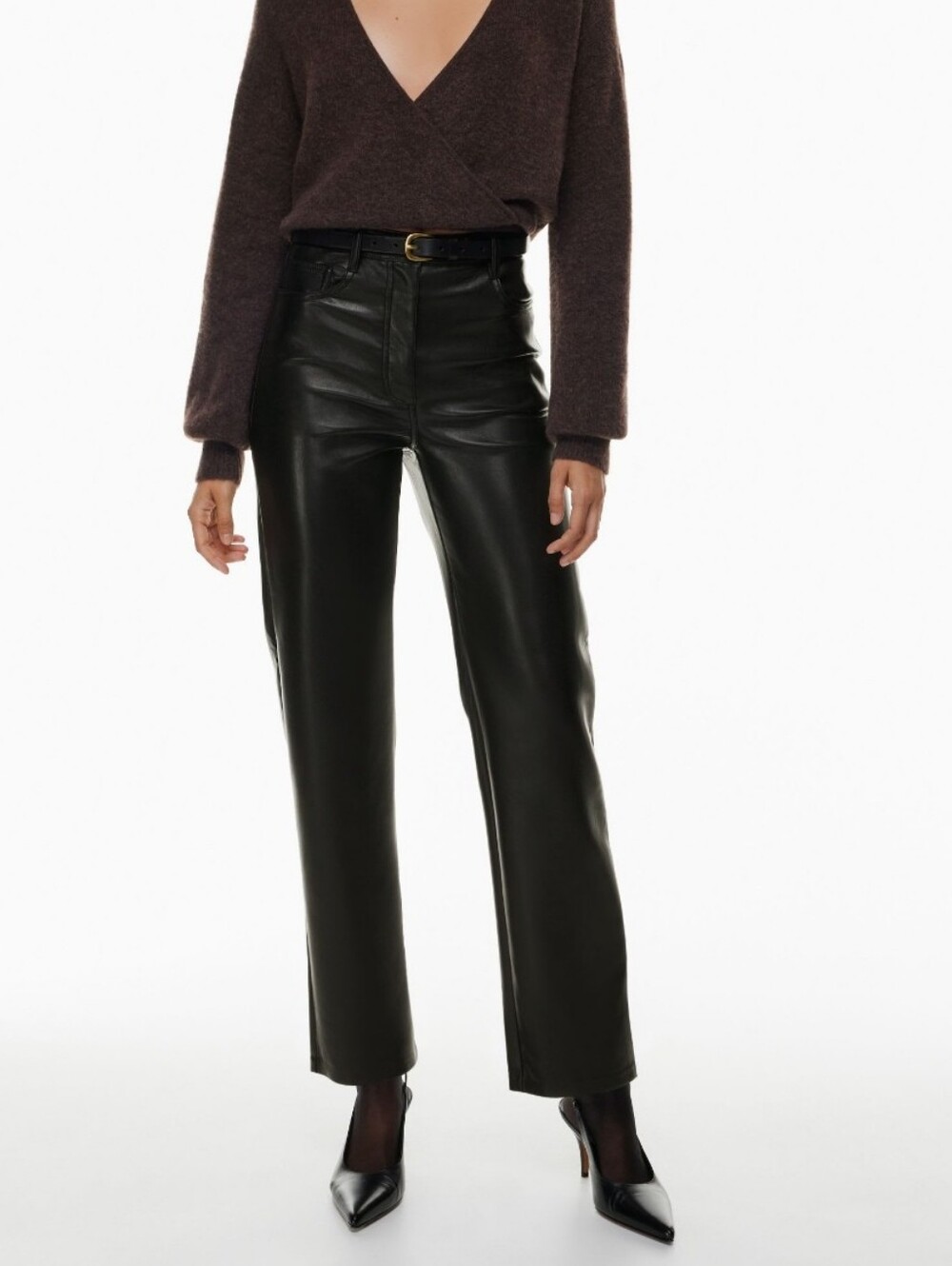 Aritzia Wilfred Melina Black Faux Leather Straight-Leg Pants
